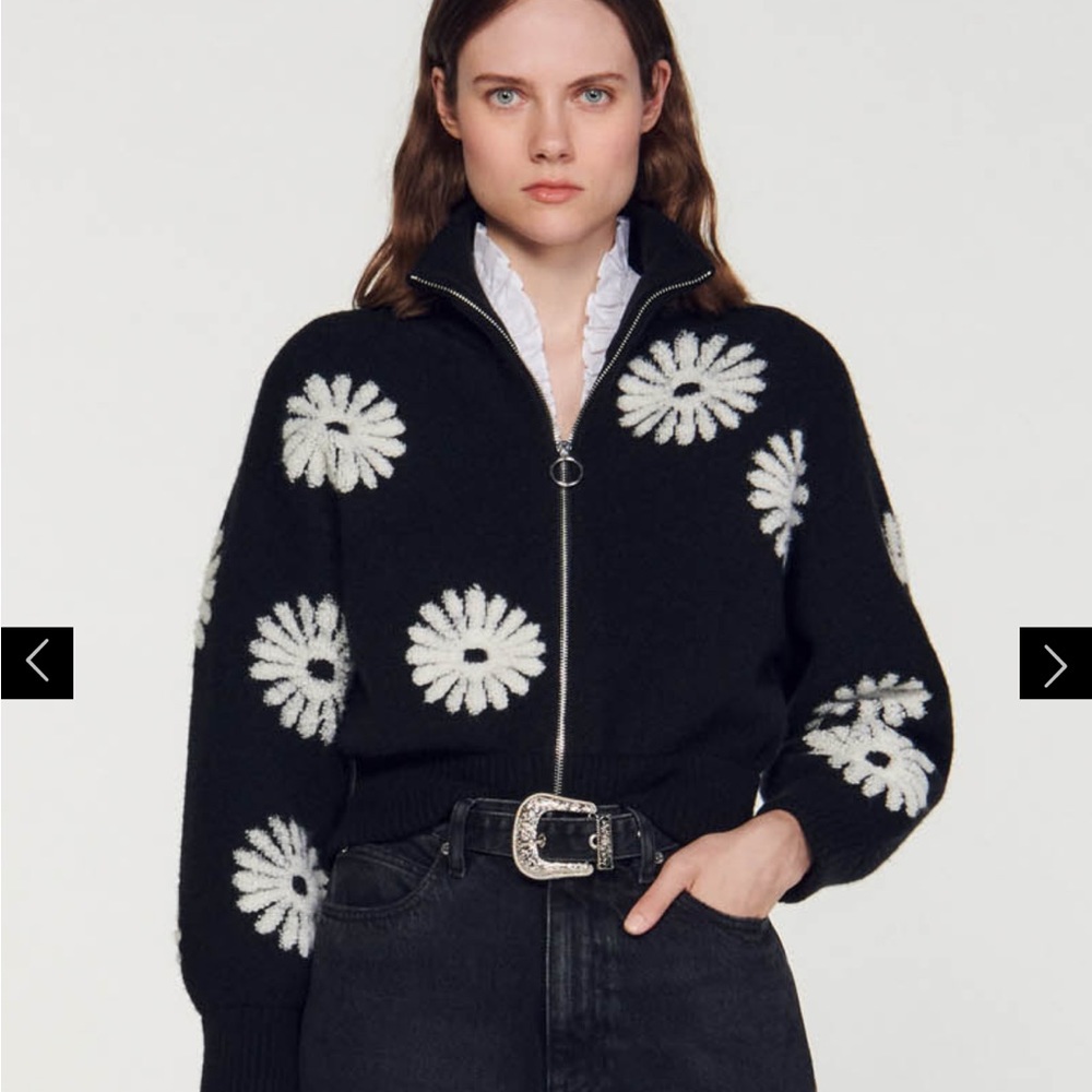 SANDRO NWT Floral trucker-style sweater black Size Small Size 1